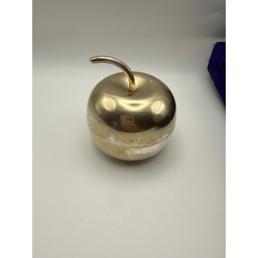 Vintage Pewter Apple Trinket Box Metal Glass Liner Purple Velvet Box India